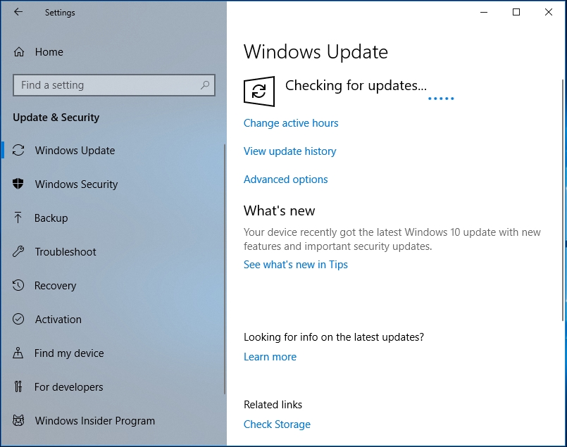 Wait until Windows Update finds the necessary updates.