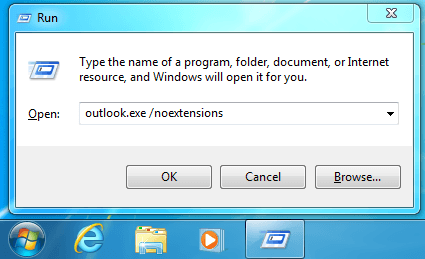 Type outlook.exe /noextentions.