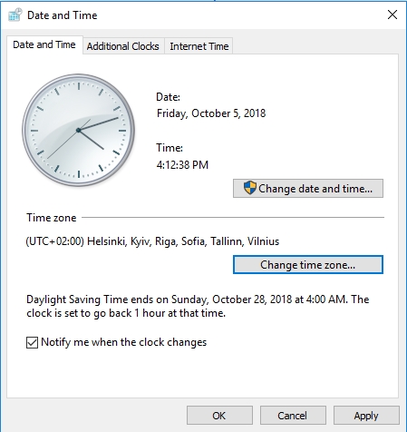 Verify that the time, date, time zone settings are correct.