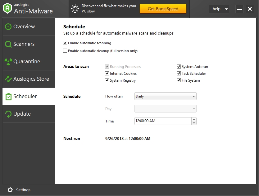 Schedule anti-malware scans on your computer.