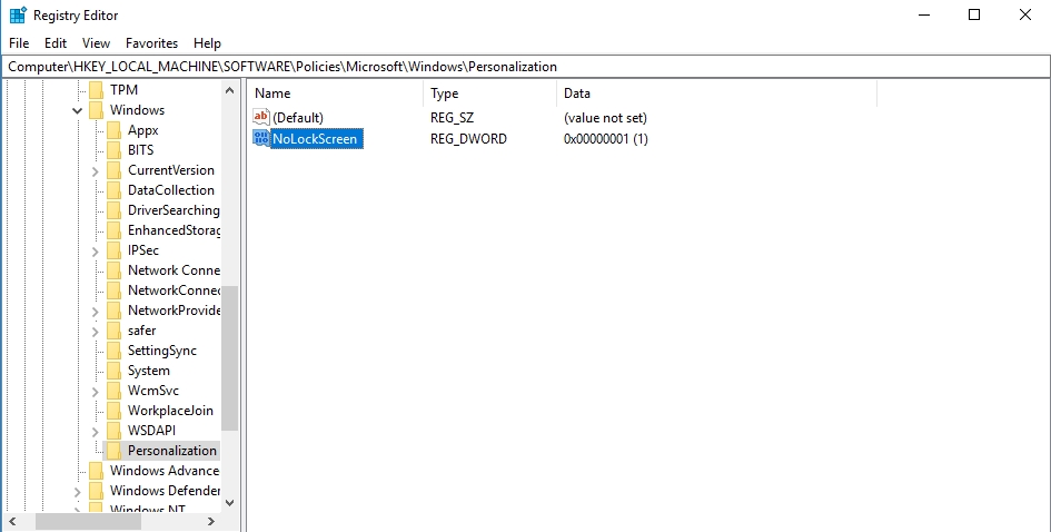 Name a new DWORD NoLockScreen.