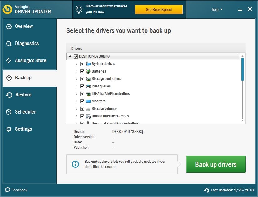 You have an option to back up all your drivers.