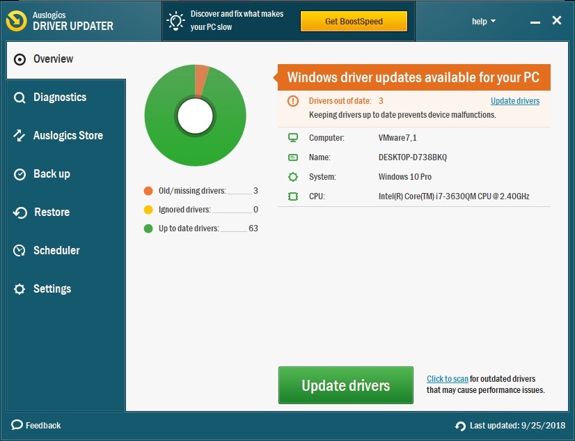 Click Update drivers to install available driver updates.