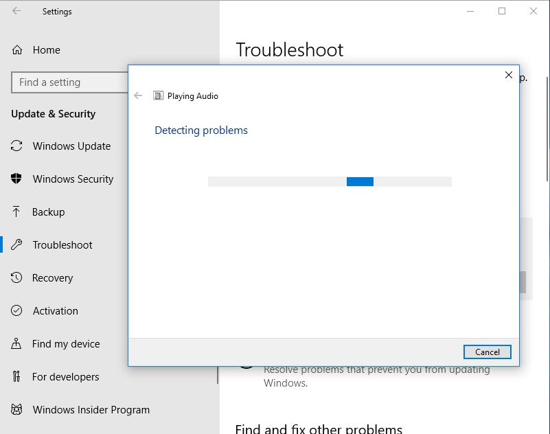 Wait until the troubleshooter resolves your audio issues. 