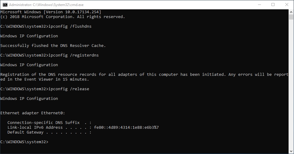 Type ipconfig /release