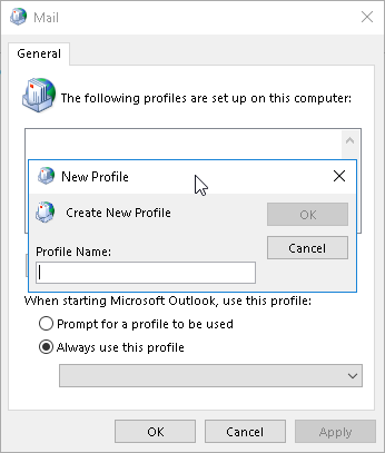 Create a new profile in Outlook