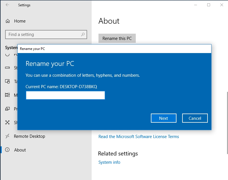 Input your new PC name.