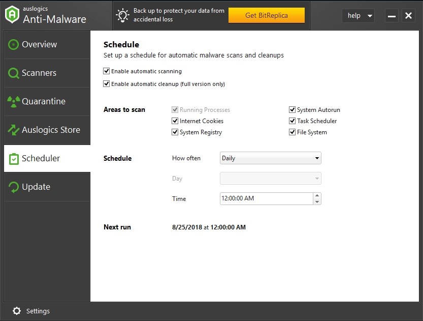 Schedule malware scans and cleanups