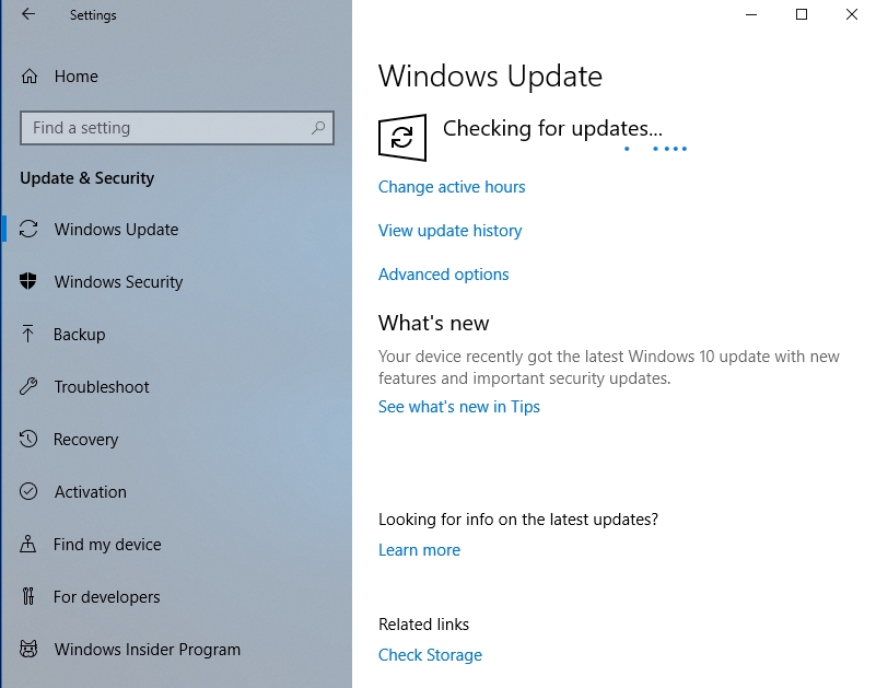 Wait until Windows finds the necessary updates.