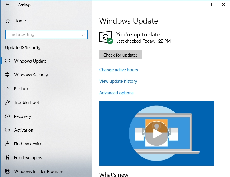 Check for updates in Windows Update