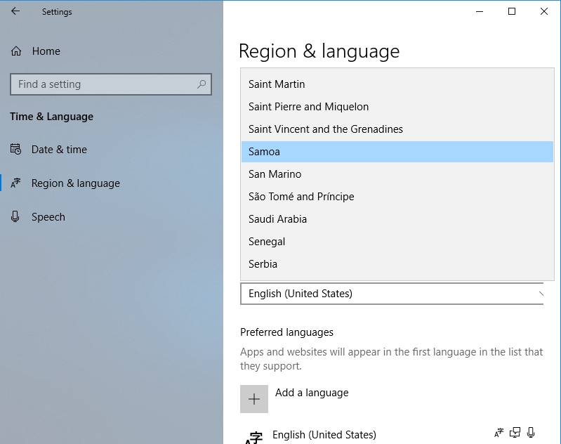 Select your Region and Language.