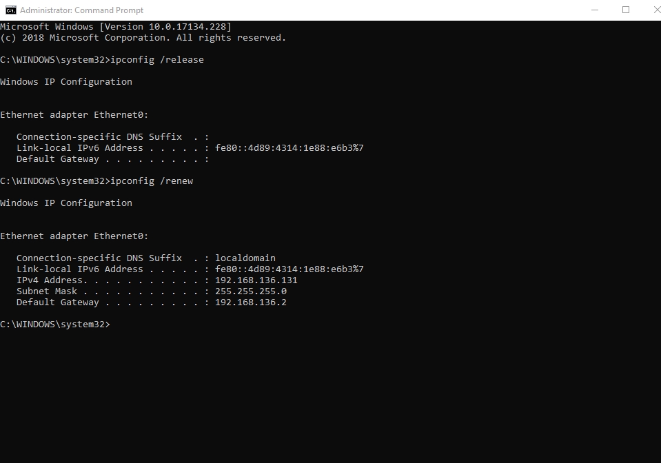 Reset your IP via Command Prompt