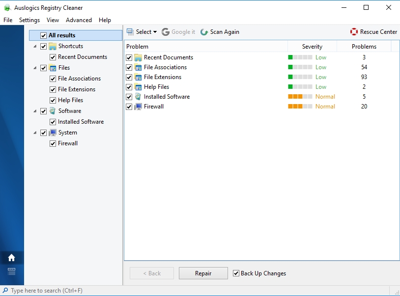 Auslogics Registry Cleaner will fix your registry issues.