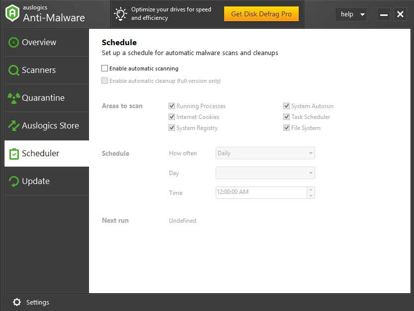 Schedule automatic anti-malware scans
