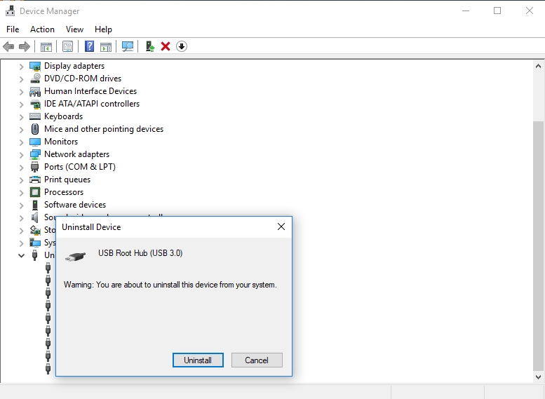 Uninstall USB Root Hub