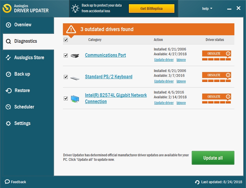 Click Update all to update your obsolete drivers