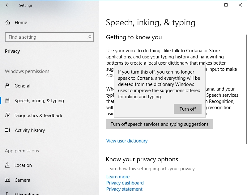 Disable speech services and typing suggestions.