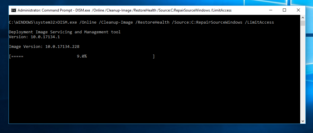 Type DISM.exe /Online /Cleanup-image /Restorehealth to run the DISM tool.