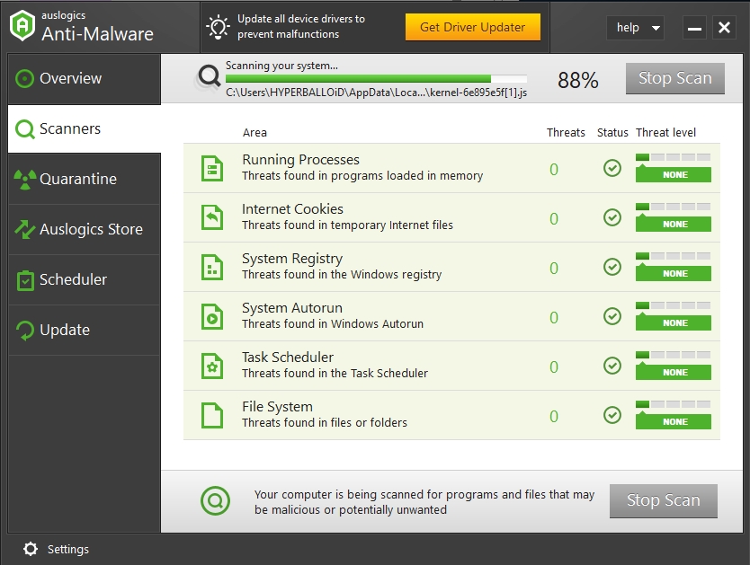 Scan your PC components with Auslogics Anti-Malware