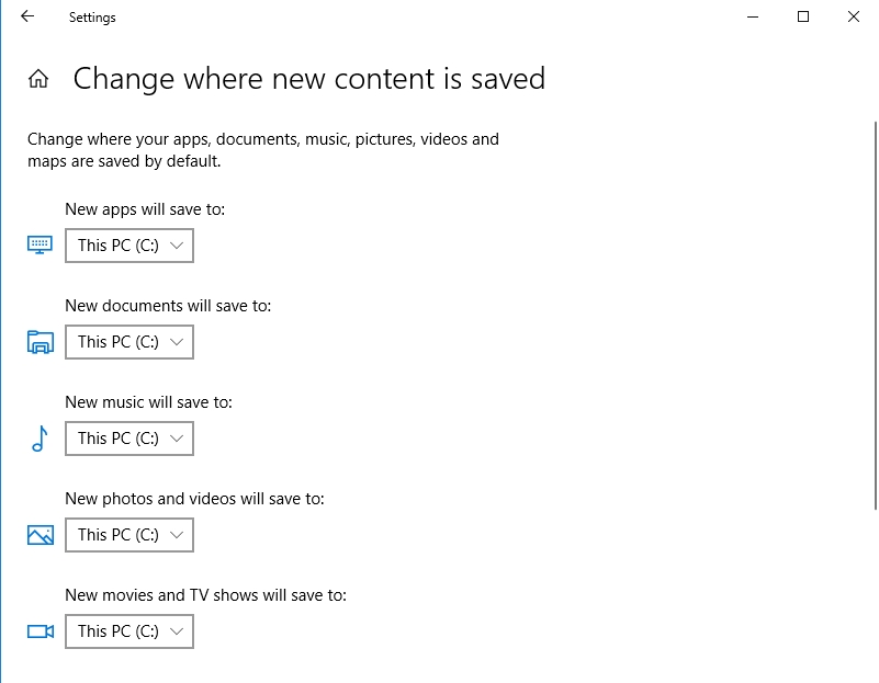 Select where new content should be saved
