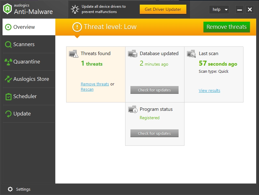 Remove threats with Auslogics Anti-Malware