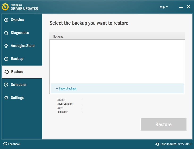 You can restore your previous drivers with Auslogics Driver Updater