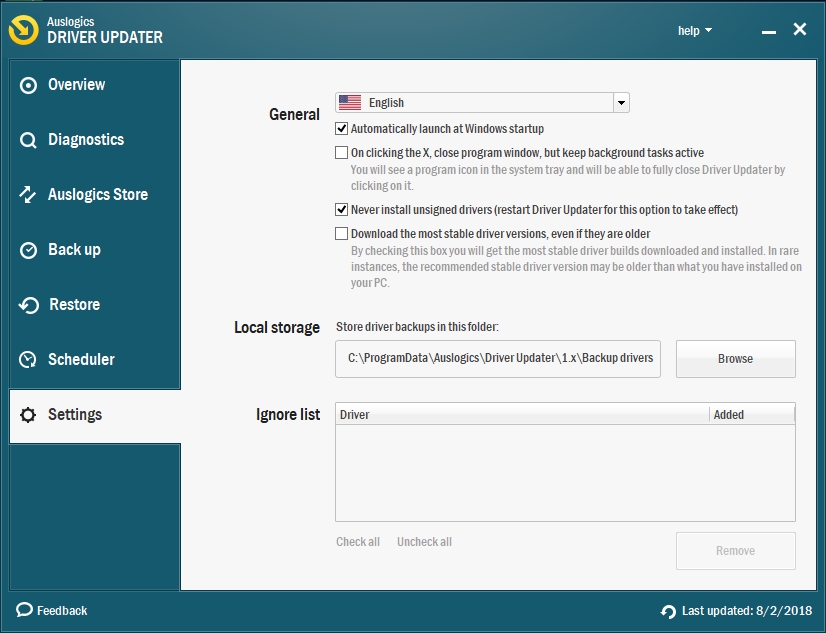 Configure Auslogics Driver Updater to fix your driver issues.