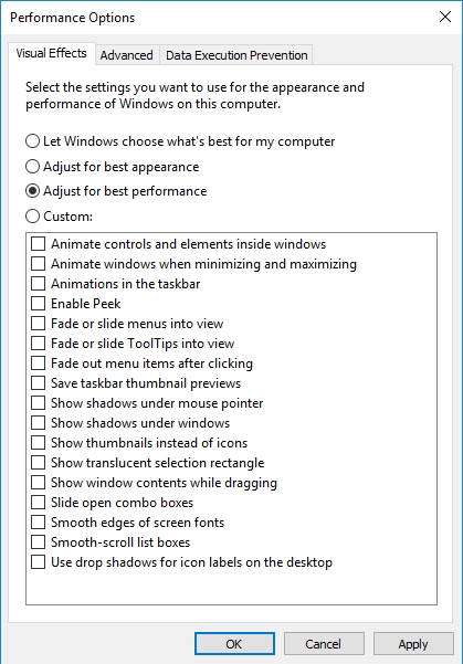 Select the Adjust for best performance option.