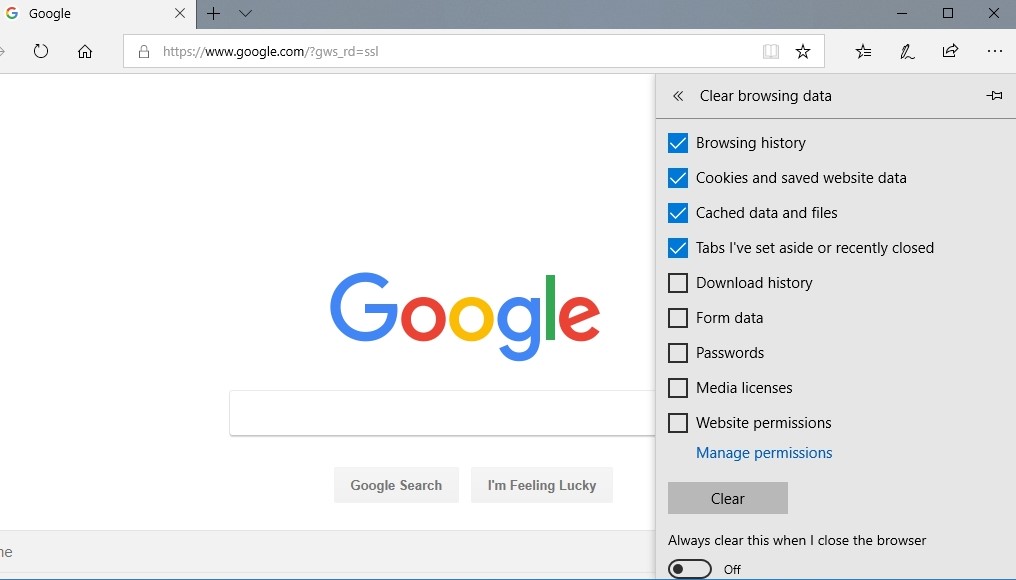 Clear your browsing data via Edge's settings.