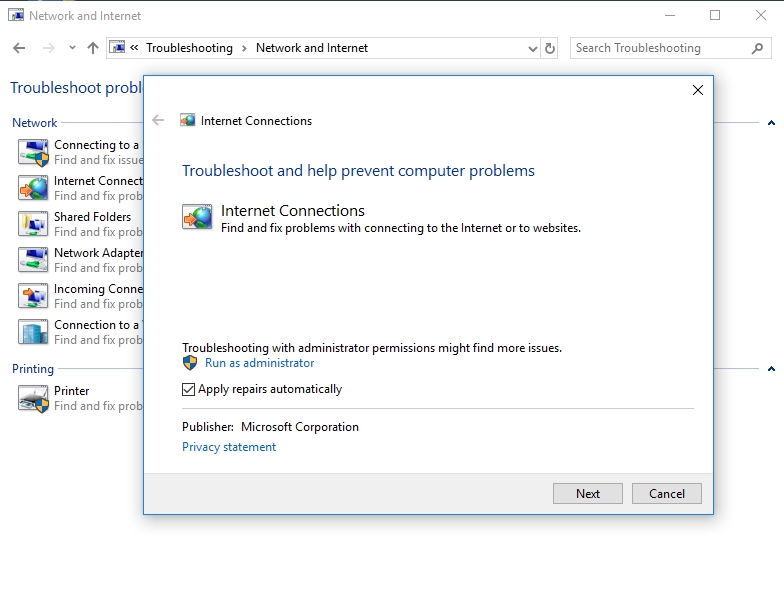 Troubleshoot your internet connections with Microsoft's built-in troubleshooter.