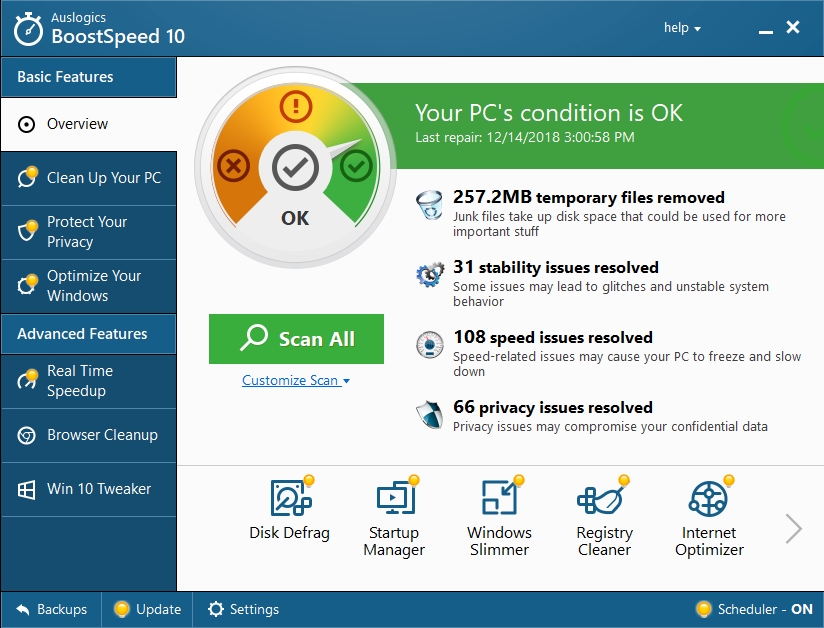 You can scan your PC for performance issues by clicking Scan All.