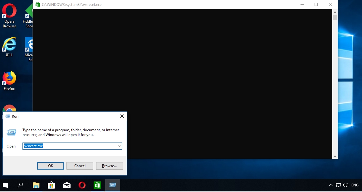 Input wsreset.exe into the Run bar.