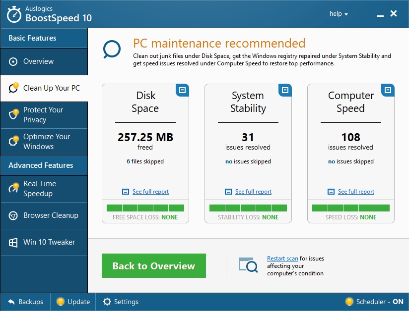 Enhance your PC's speed by letting Auslogics BoostSpeed run thorough optimizations.