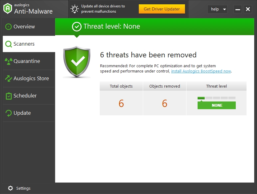 Remove all malicious entities from your PC with Auslogics Anti-Malware.