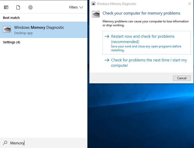 Search for Windows Memory Diagnostic in Search,