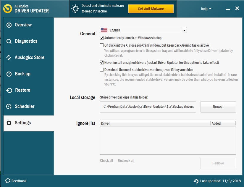 Configure Auslogics Driver Updater to resolve all your driver issues.