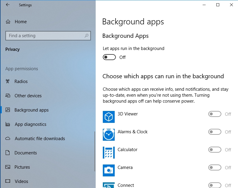 Prevent apps from running in the background.