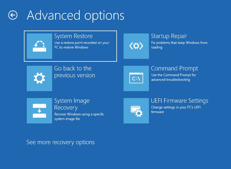 In Advanced Options, select Startup Repair.