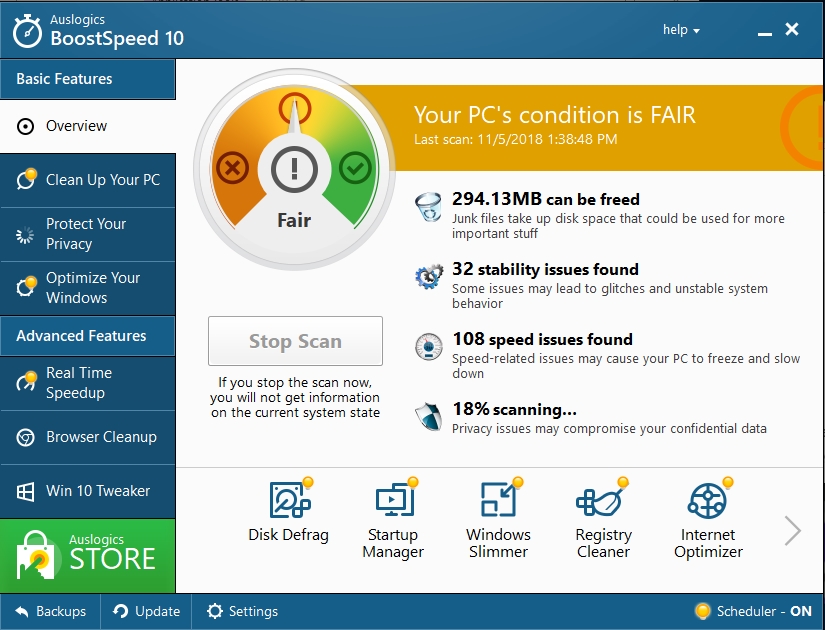 Check your PC's condition with Auslogics BoostSpeed.