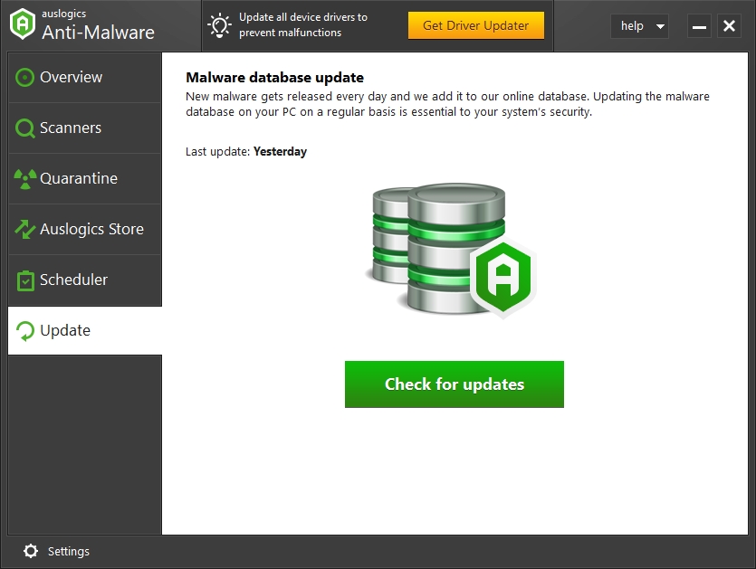 Make sure your malware database is updated.