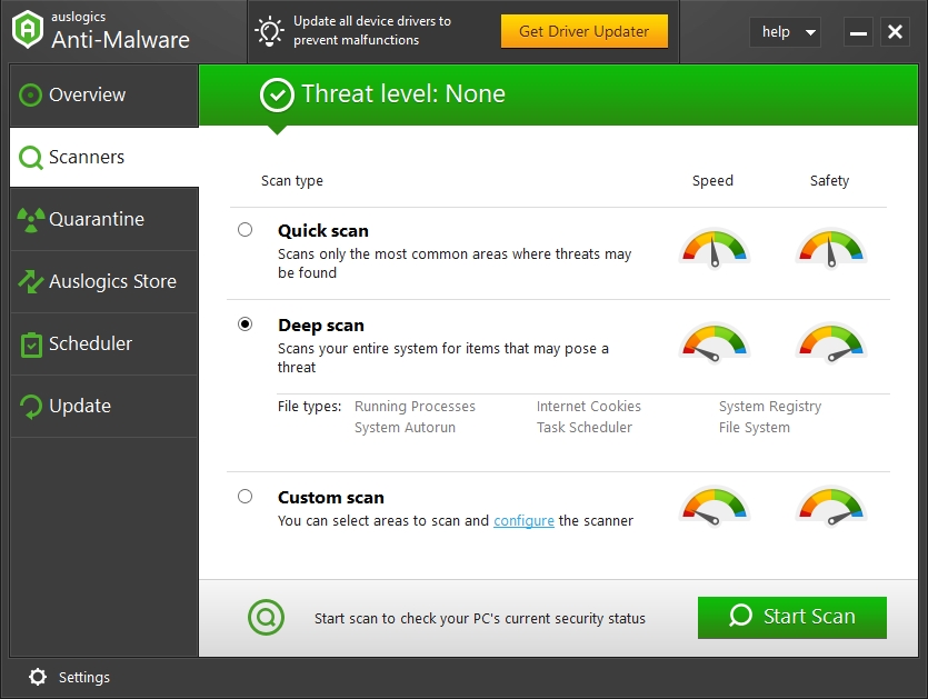 Choose Deep scan to check your system for malicious threats