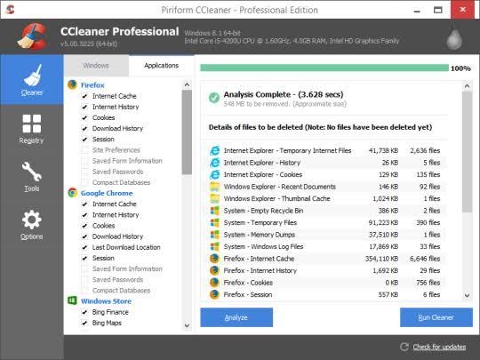 Usage of Piriform CCleaner 